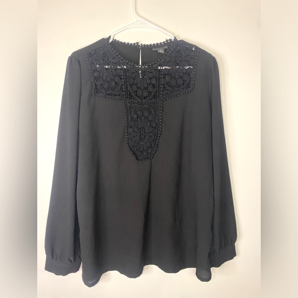 Halogen Black Long Sleeve Dressy Blouse Classic Work Size XL Office Academia